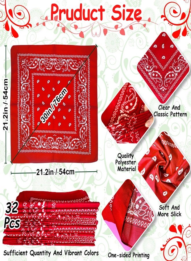 ILHSTY 32 Pcs Women Men Paisley Bandanas Bulk Unisex Cowboy Bandanas Head Scarf Necktie Face Cover Party Supplies (32, Red) - Image 3
